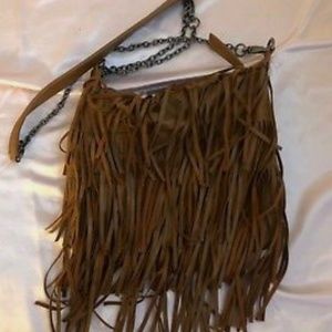 Brown leather fringe bag